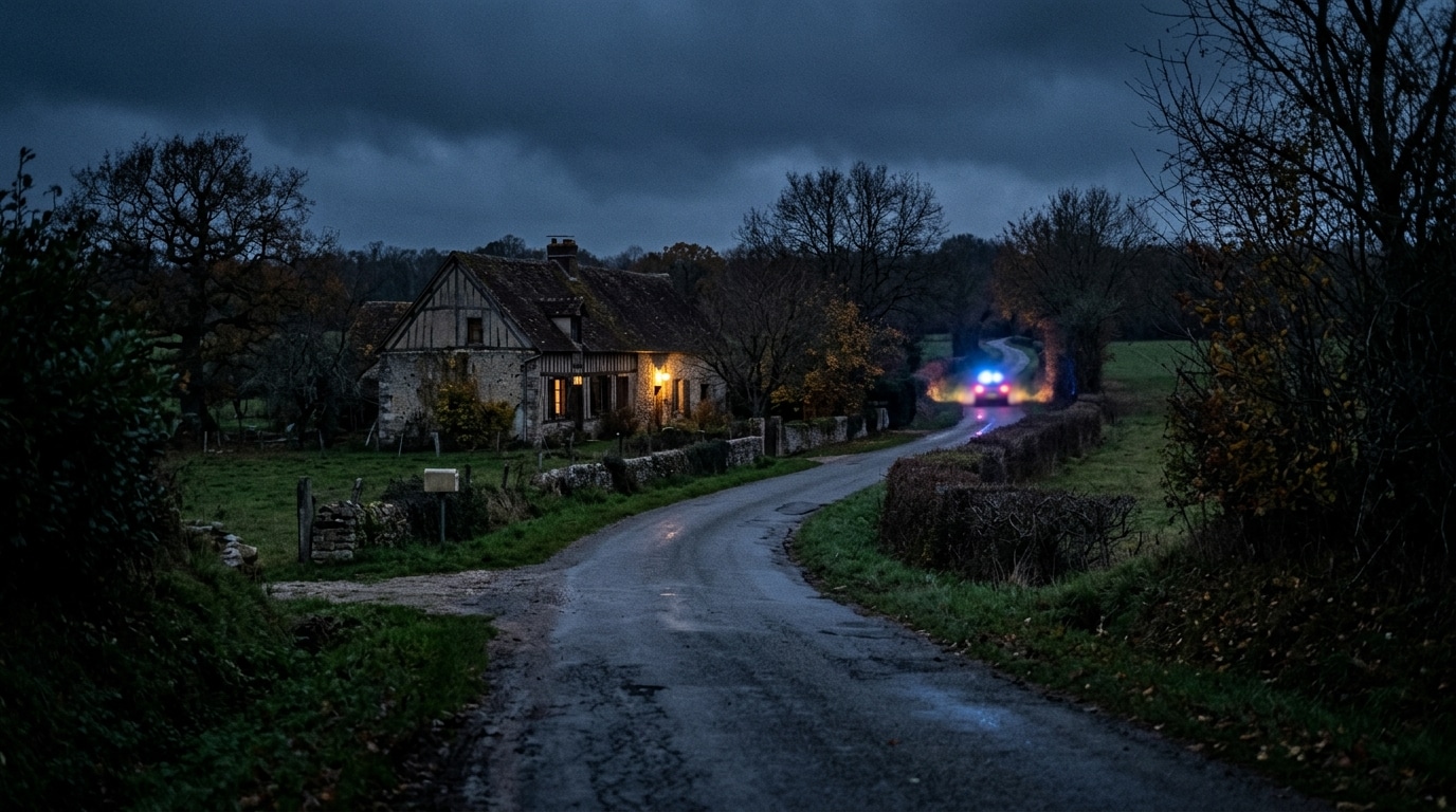 Route de campagne menant à un domicile isolé la nuit