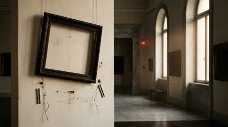 Cadre de tableau vide dans une salle de musée