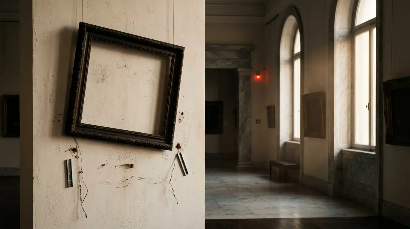 Cadre de tableau vide dans une salle de musée