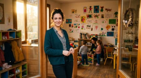 Directrice de crèche associative souriante dans son établissement
