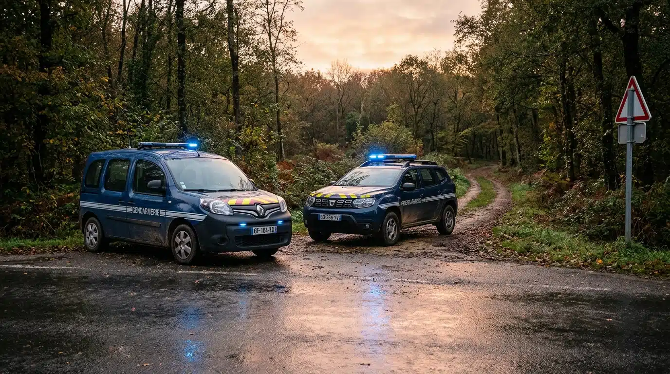 Véhicules de gendarmerie près de la forêt du Doubs