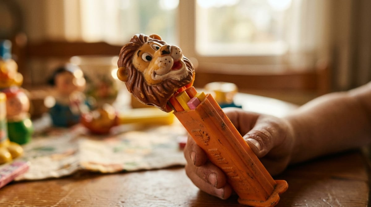 Distributeur Pez vintage en gros plan avec personnage