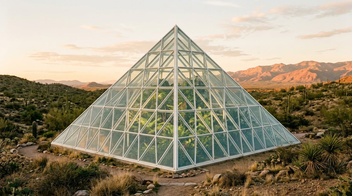 Dôme de verre géant de Biosphère 2 dans le désert