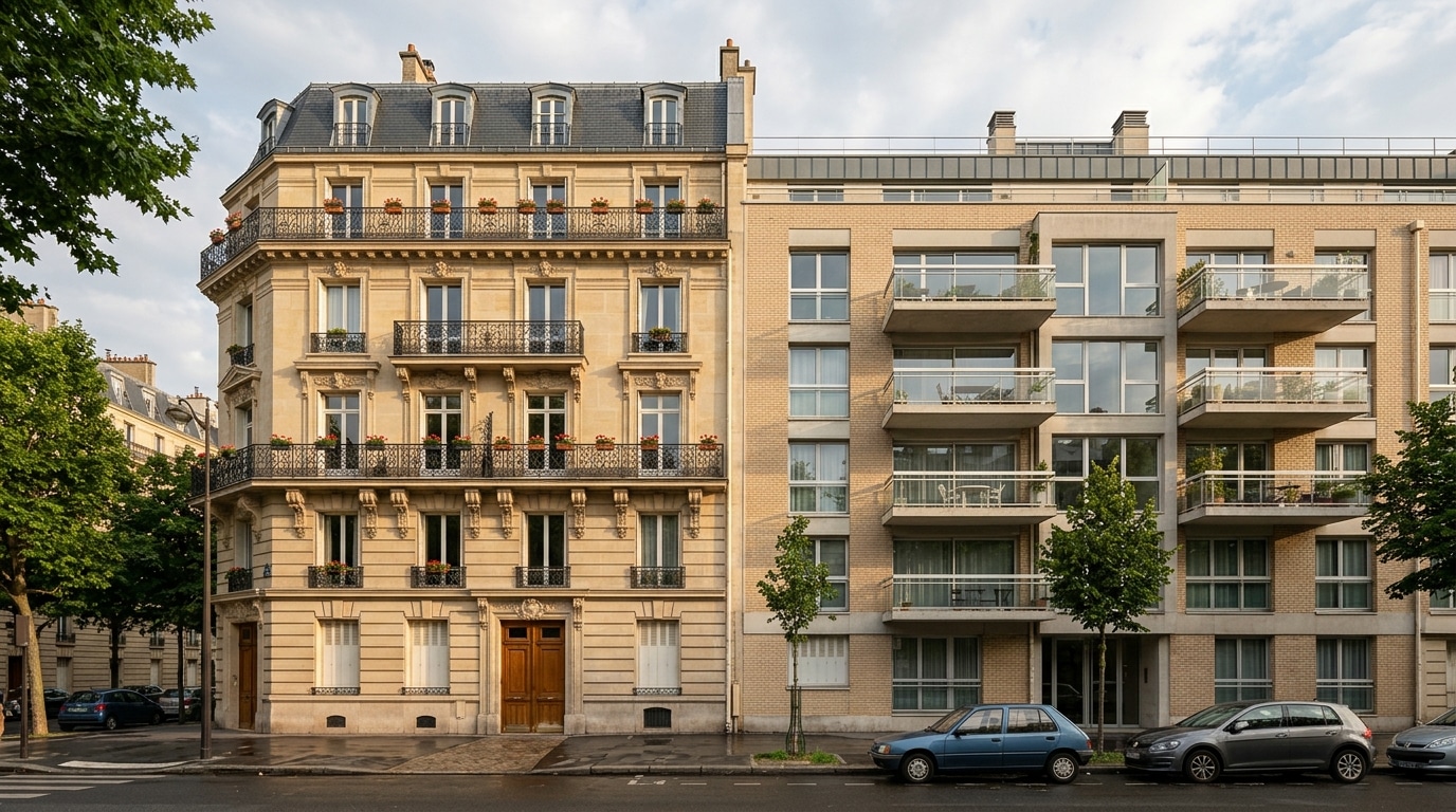 Immeuble parisien et immeuble de banlieue côte à côte