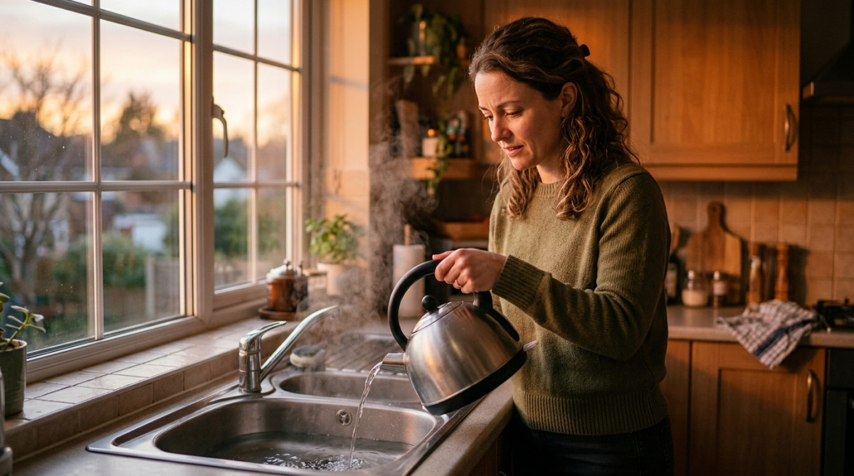 Eau bouillante versée dans la canalisation de l'évier