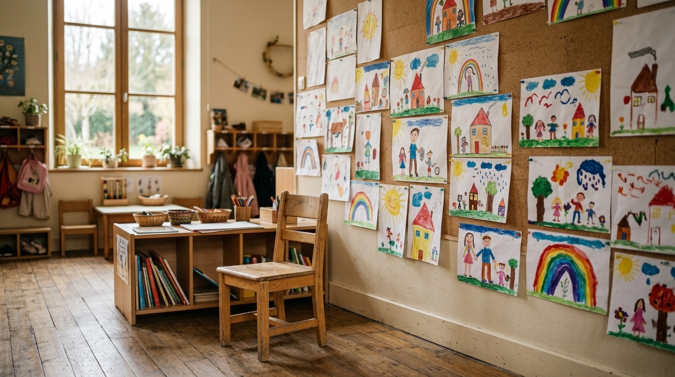 Petite chaise vide dans une salle de classe maternelle
