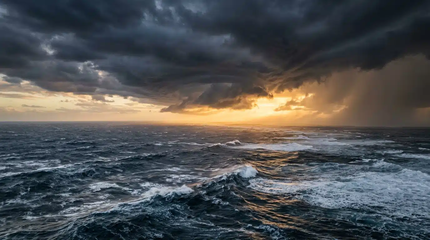 Vagues agitées de l'océan Pacifique sous ciel orageux