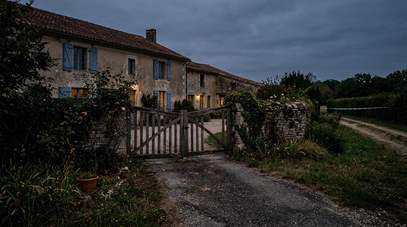 Entrée d'une maison rurale avec portail en bois