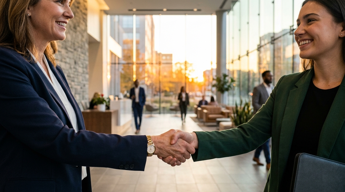 Poignée de main entre recruteur et candidat