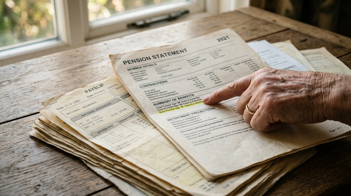 Bulletins de salaire et relevé de retraite empilés