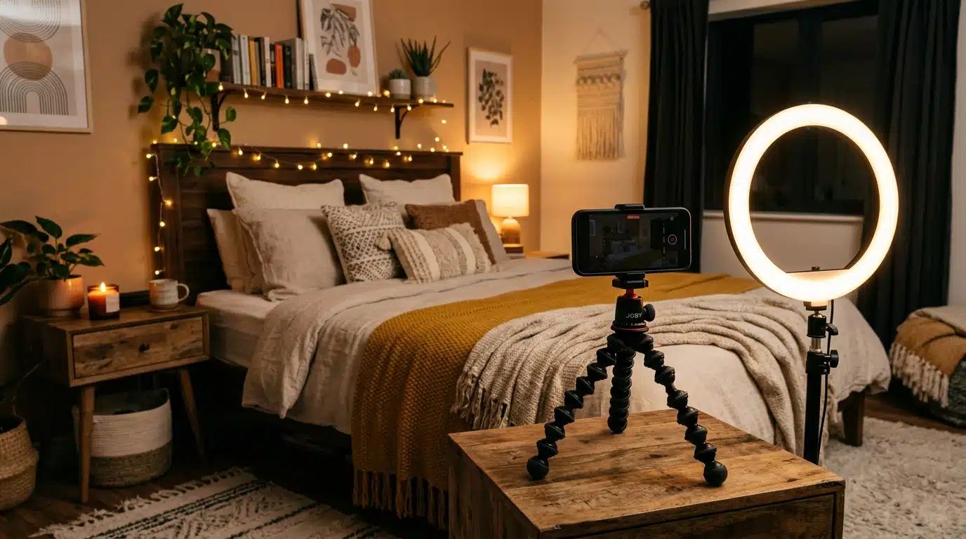 Chambre équipée pour filmer du contenu en ligne