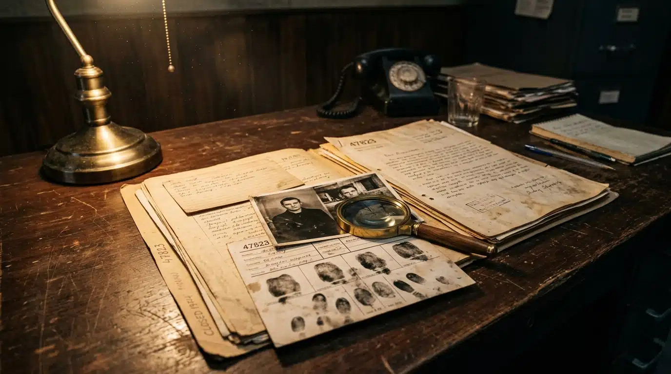 Dossier d'enquête cold case rouvert sur un bureau