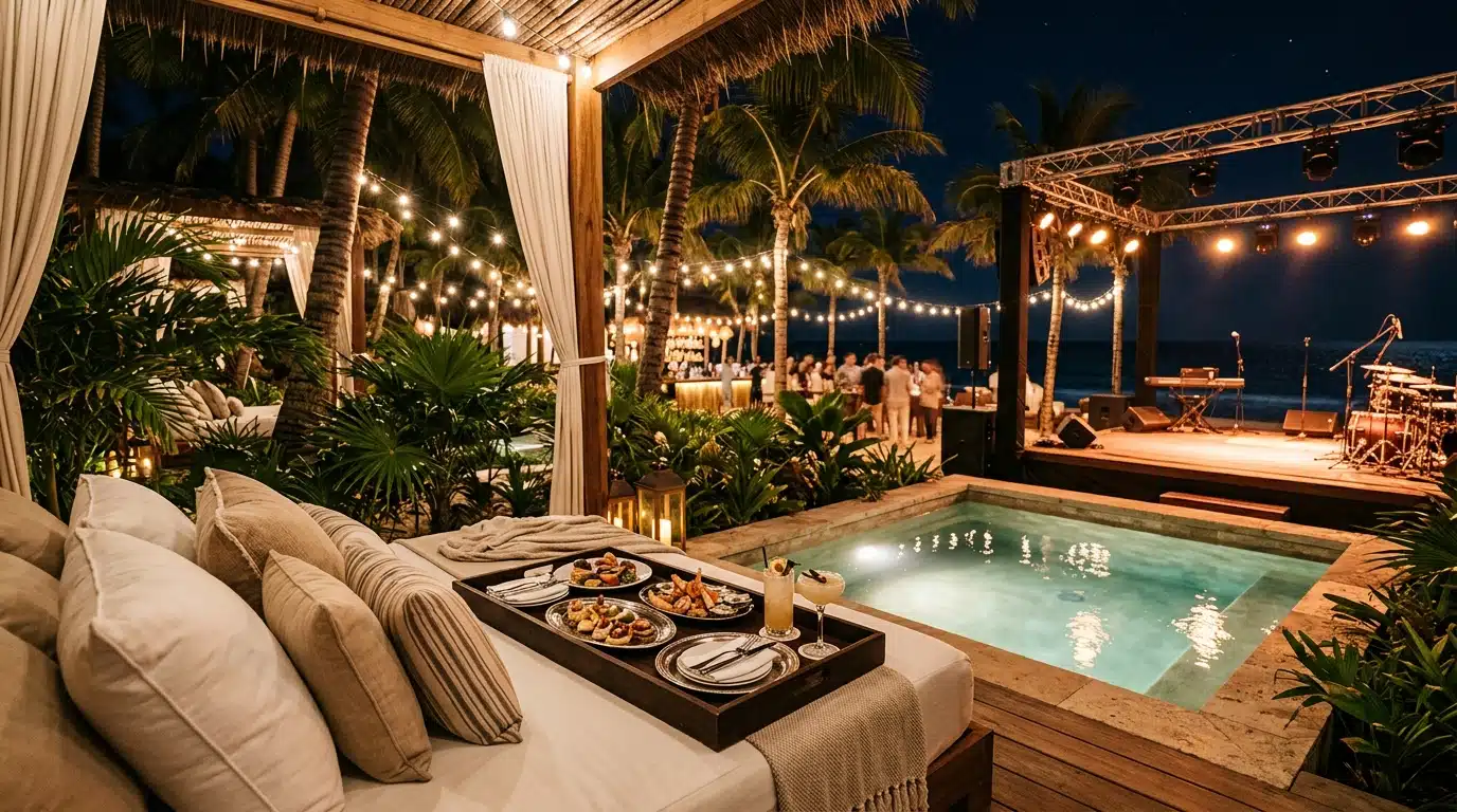 Banquette de luxe avec piscine privée dans un beach club