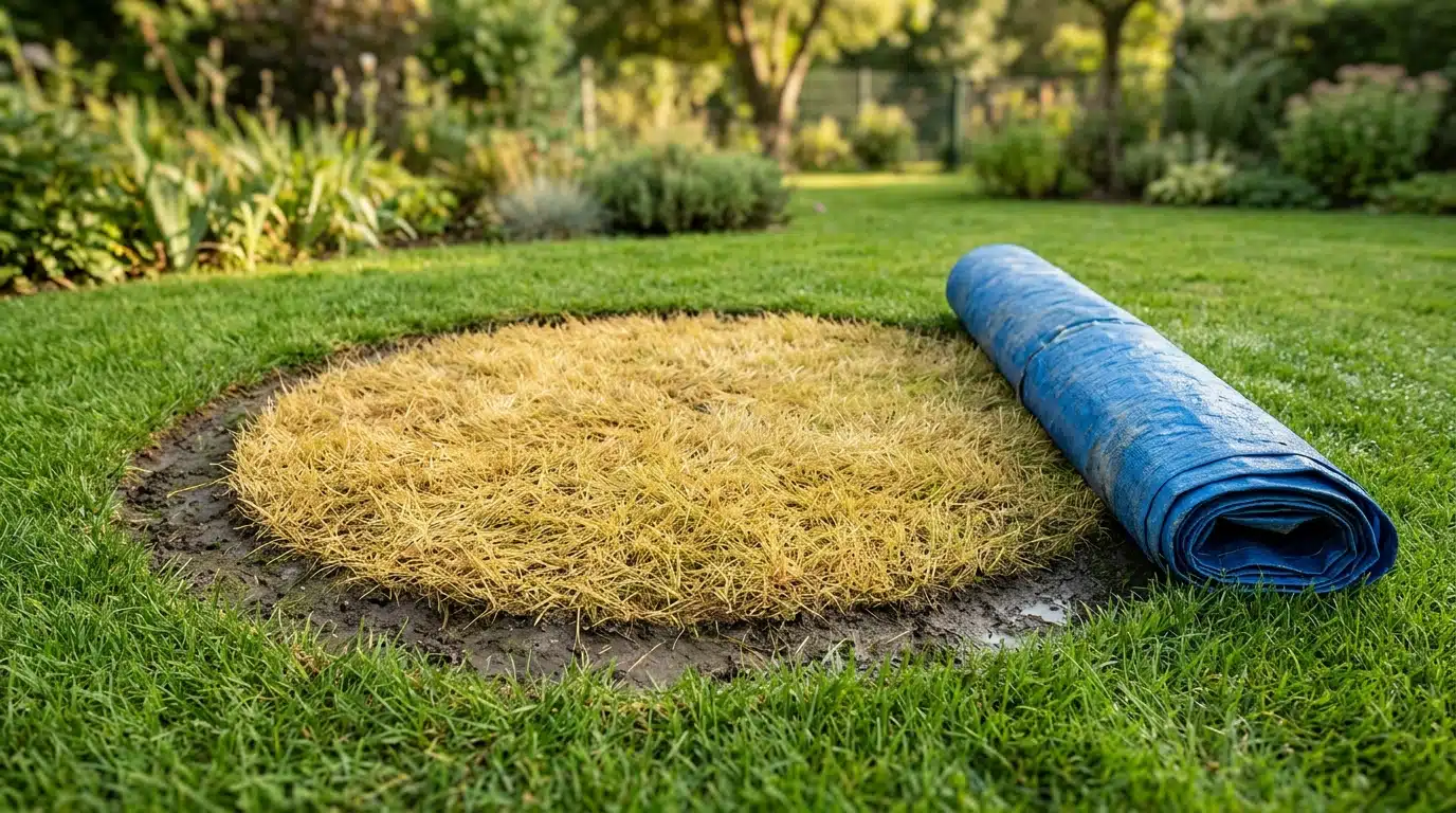 Cercle d'herbe morte laissé par une piscine tubulaire