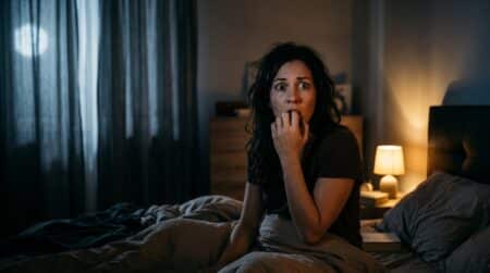 Femme réveillée en sursaut dans son lit la nuit