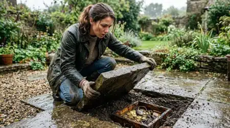Elle soulève une dalle de terrasse après 3 jours de pluie : ce qu'elle découvre dessous change tout