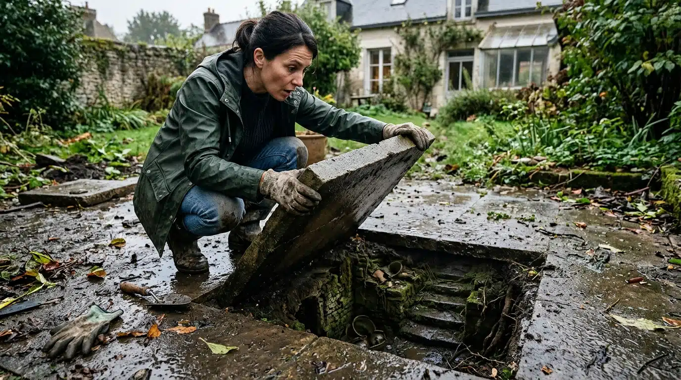 Elle soulève une dalle de terrasse après 3 jours de pluie : ce qu'elle découvre dessous change tout