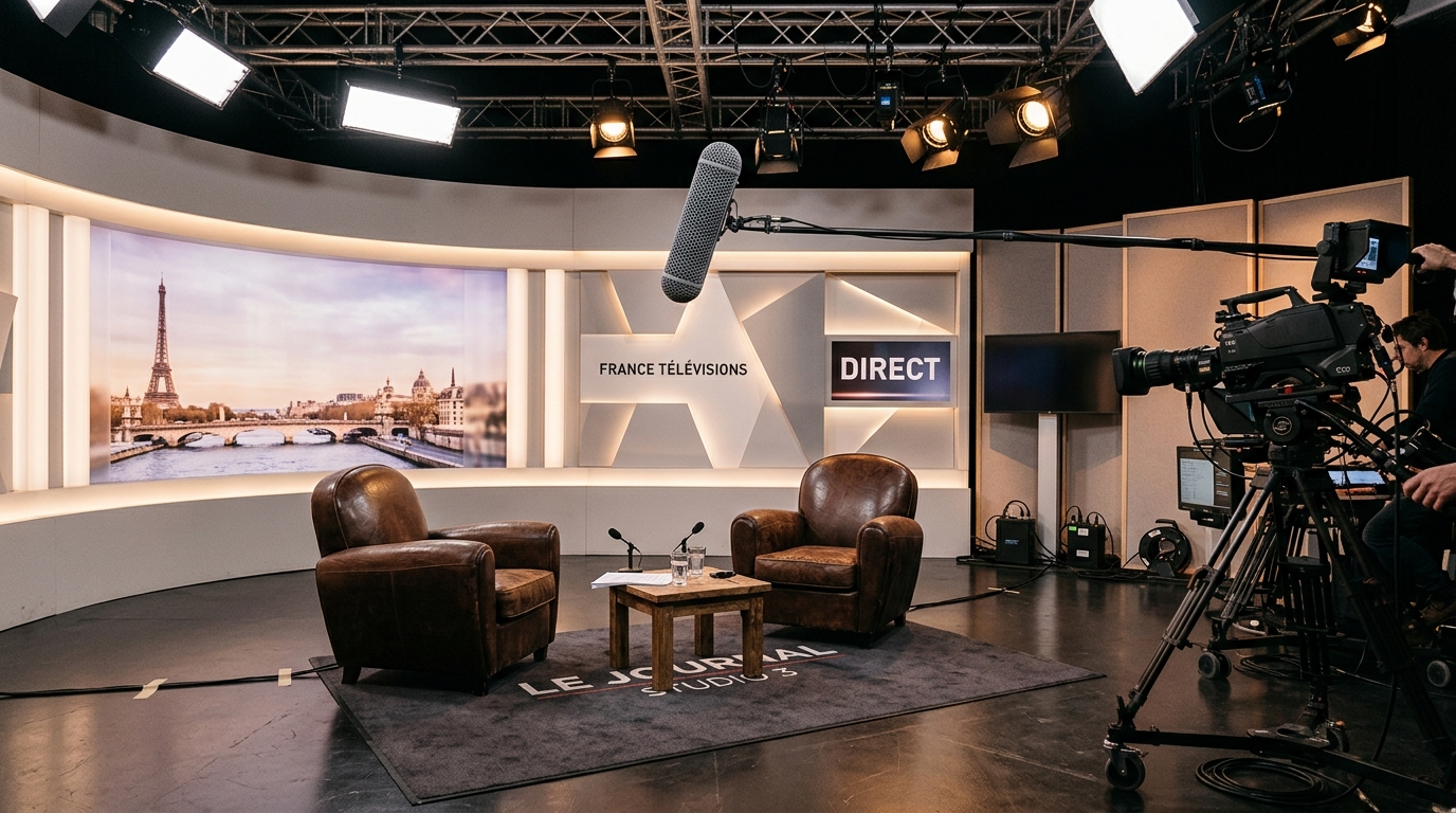 Plateau télé avec caméra et fauteuils d'interview
