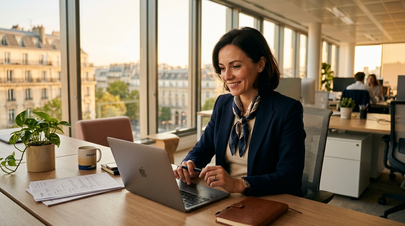 Recruteur souriant consultant des CV au bureau
