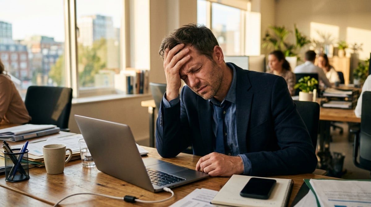Employé de bureau fatigué se tenant le front