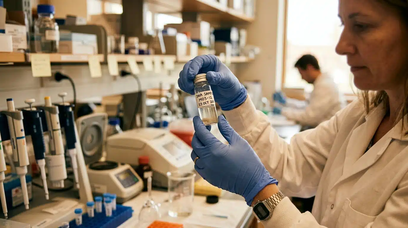 Échantillon d'ADN analysé en laboratoire de génétique