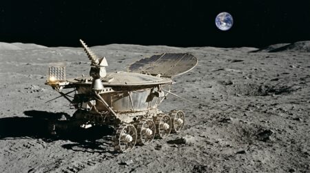 Rover lunaire soviétique immobile sur la surface grise
