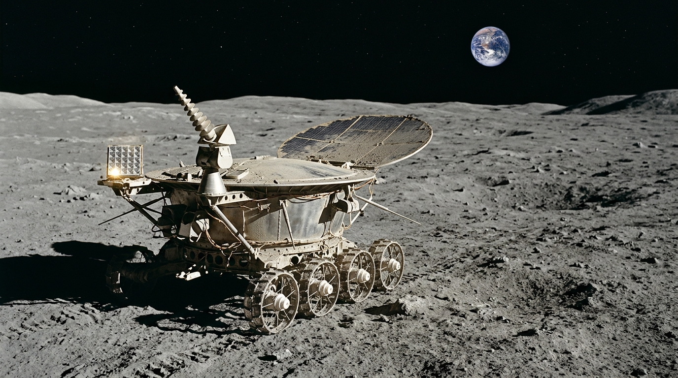 Rover lunaire soviétique immobile sur la surface grise