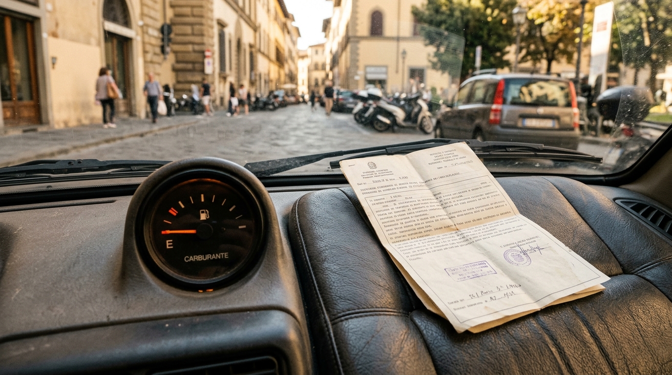 Jauge d'essence et document fiscal sur siège de voiture