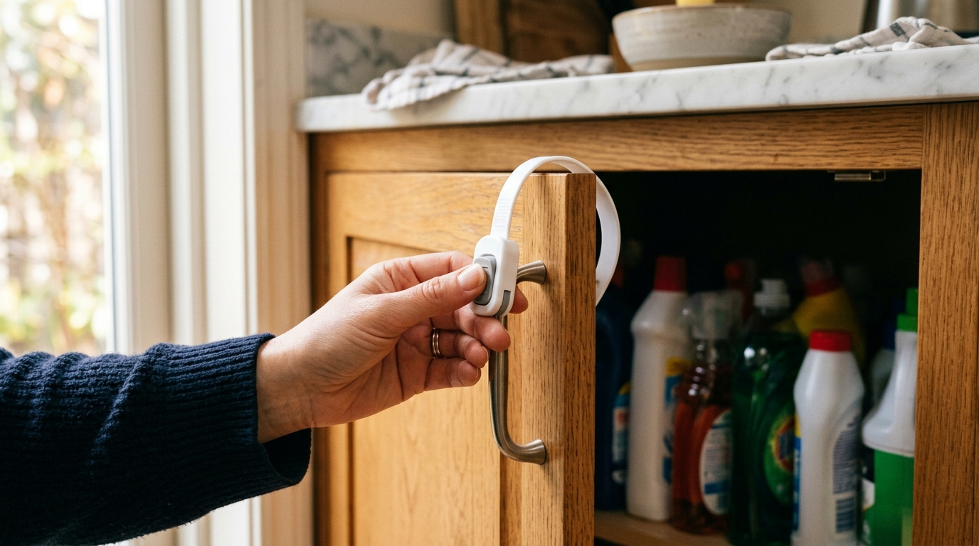Main fermant un verrou de sécurité sur une armoire