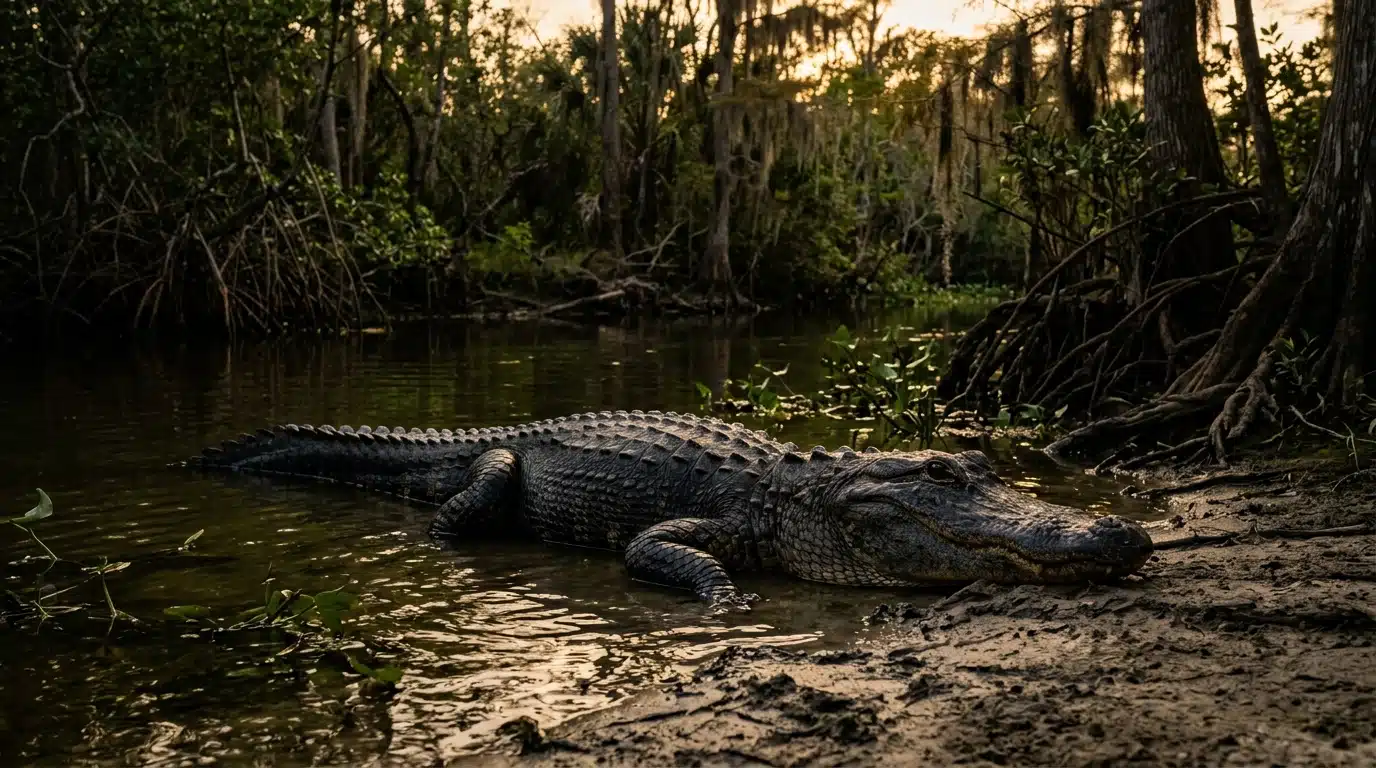 Alligator géant émergeant d'une eau trouble en Floride