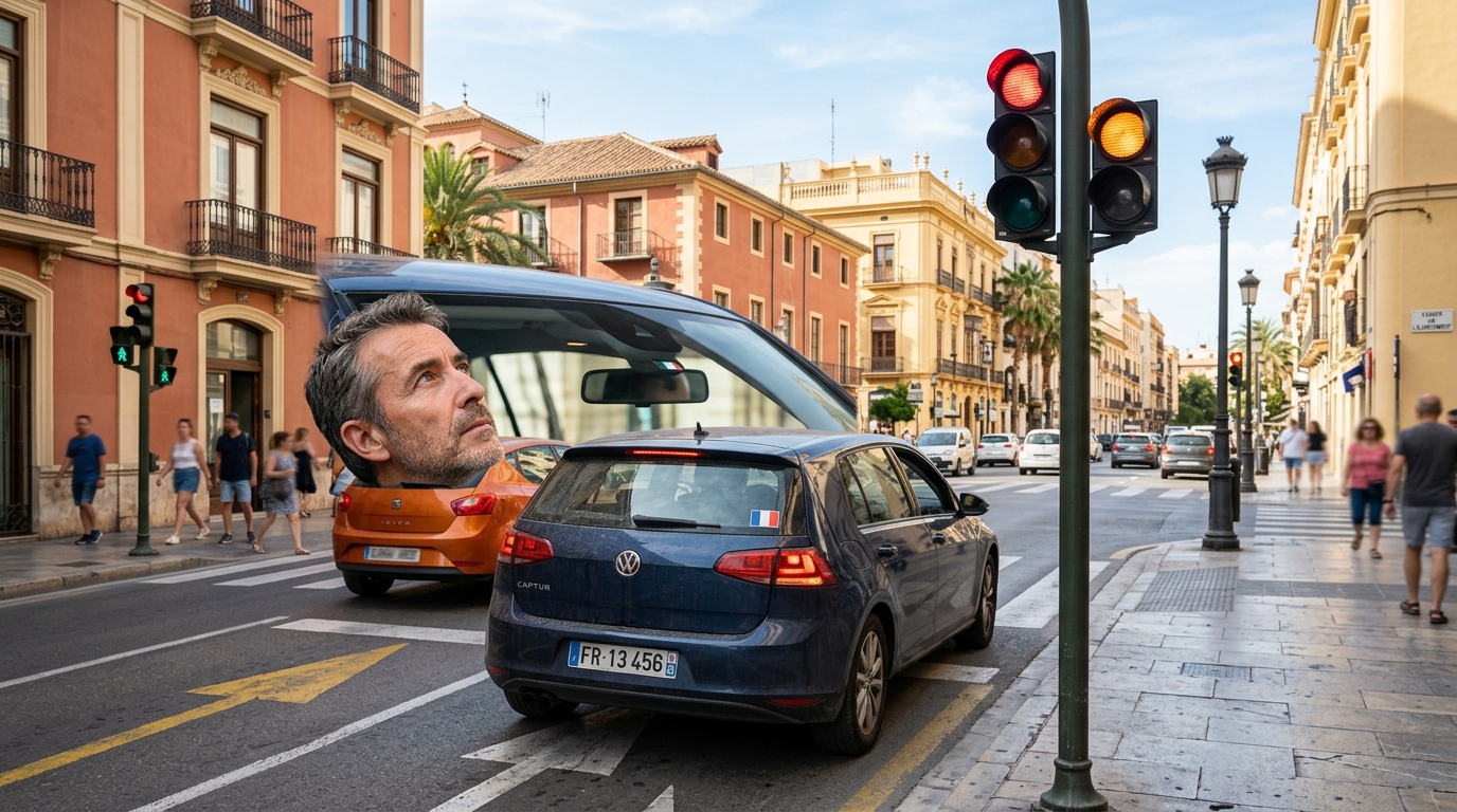 Feu tricolore espagnol avec signal orange avant le rouge