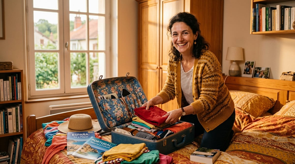 Enseignante française préparant sa valise pour les vacances