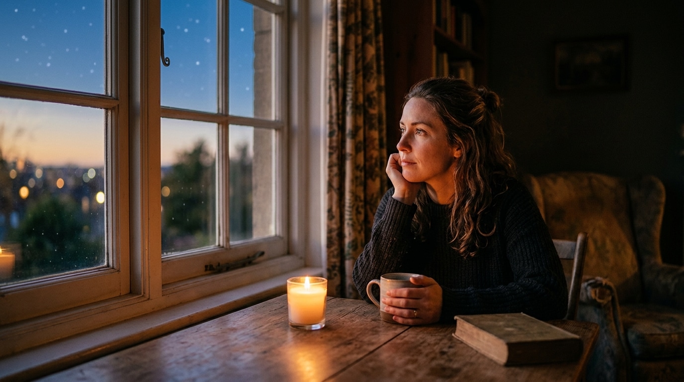 Femme pensive à la lumière dorée du soir