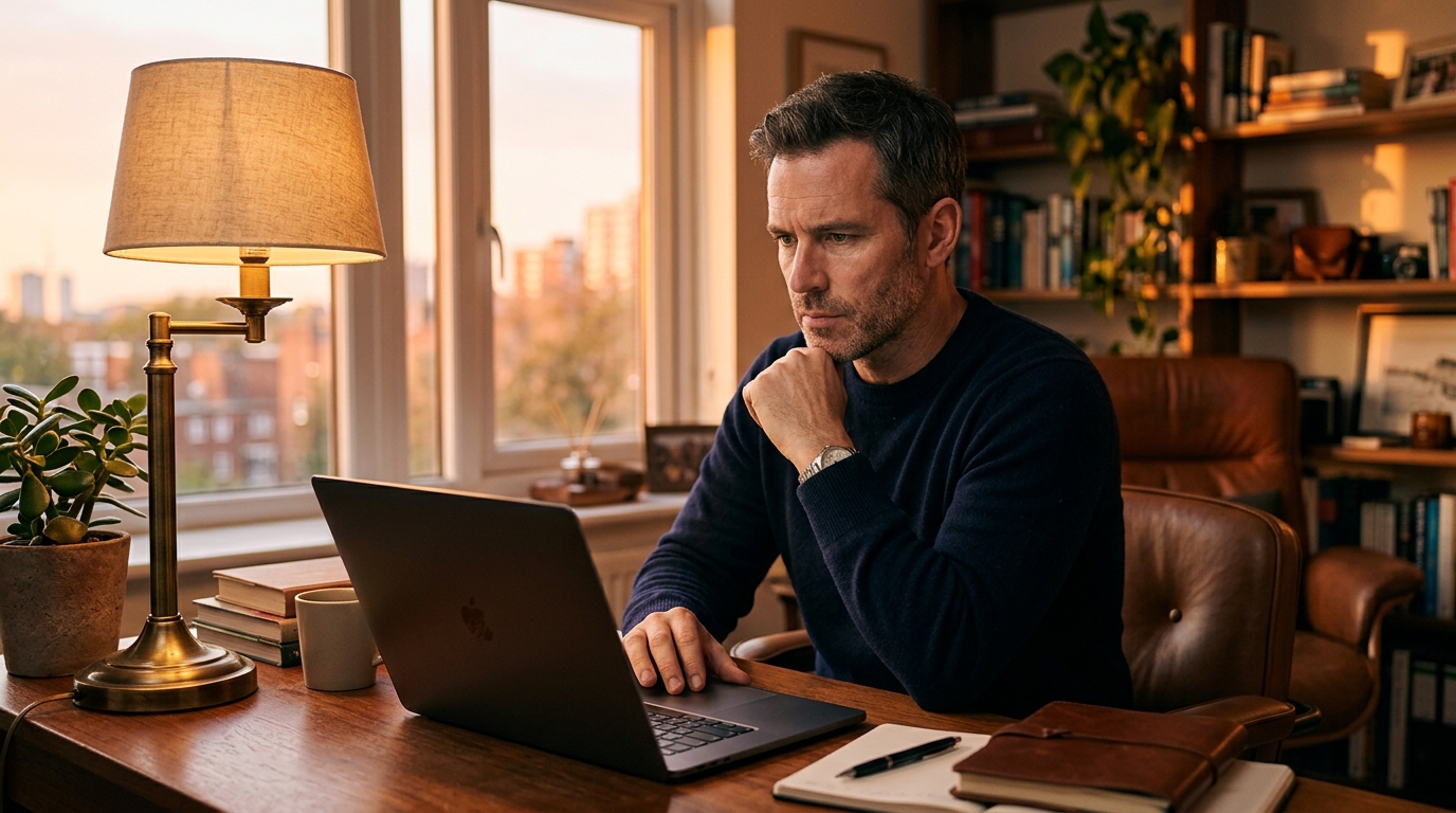Homme face à un choix professionnel décisif