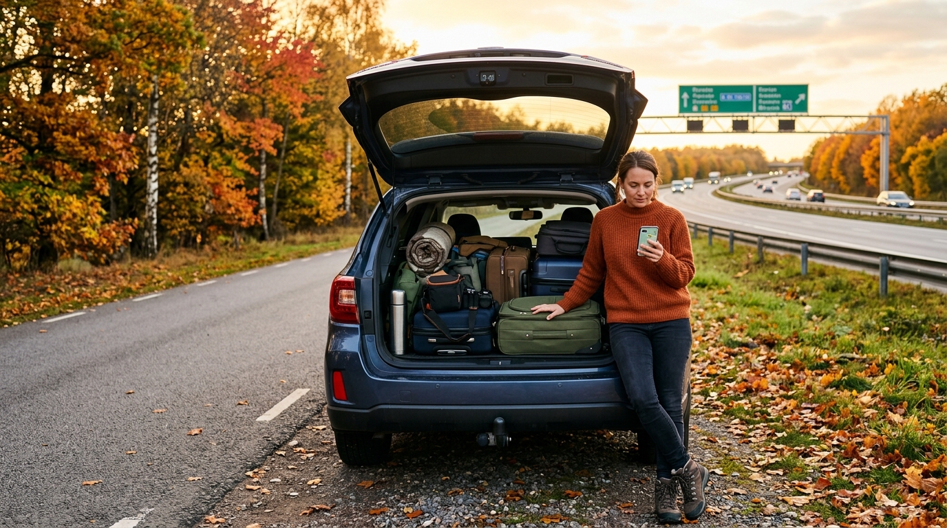 Femme vérifiant son itinéraire de vacances avant un départ