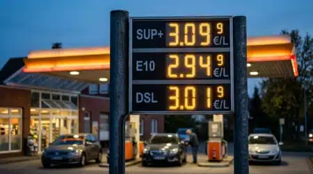 Panneau lumineux affichant des prix de carburant élevés