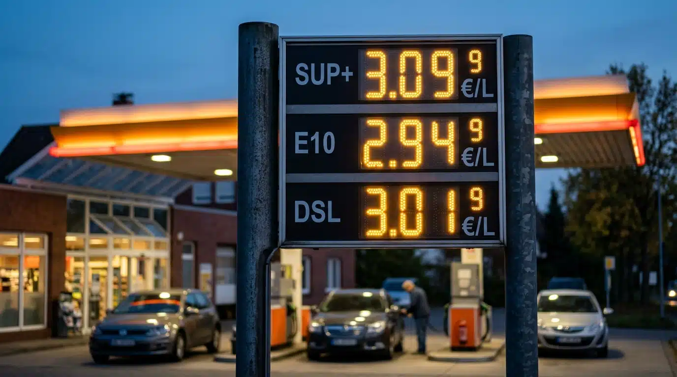 Panneau lumineux affichant des prix de carburant élevés