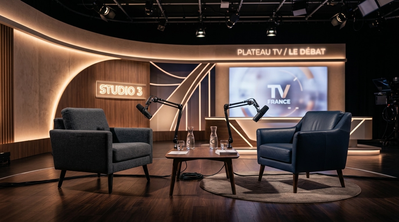 Plateau de talk-show vide avec deux fauteuils