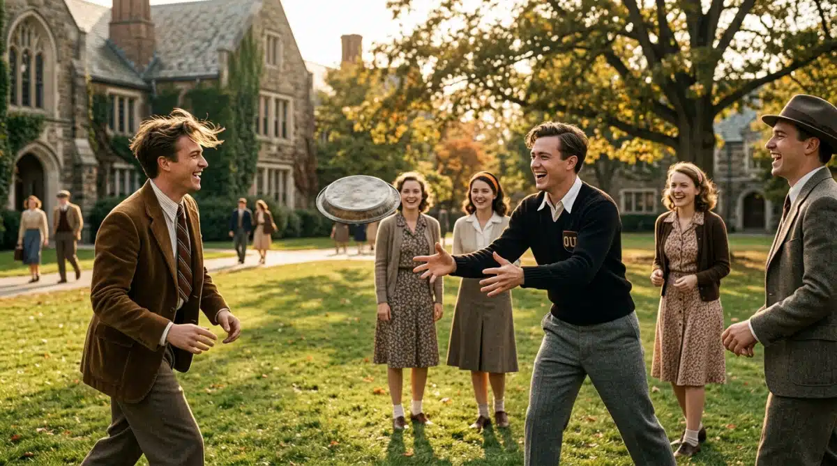 Étudiants américains lançant un moule à tarte en 1930