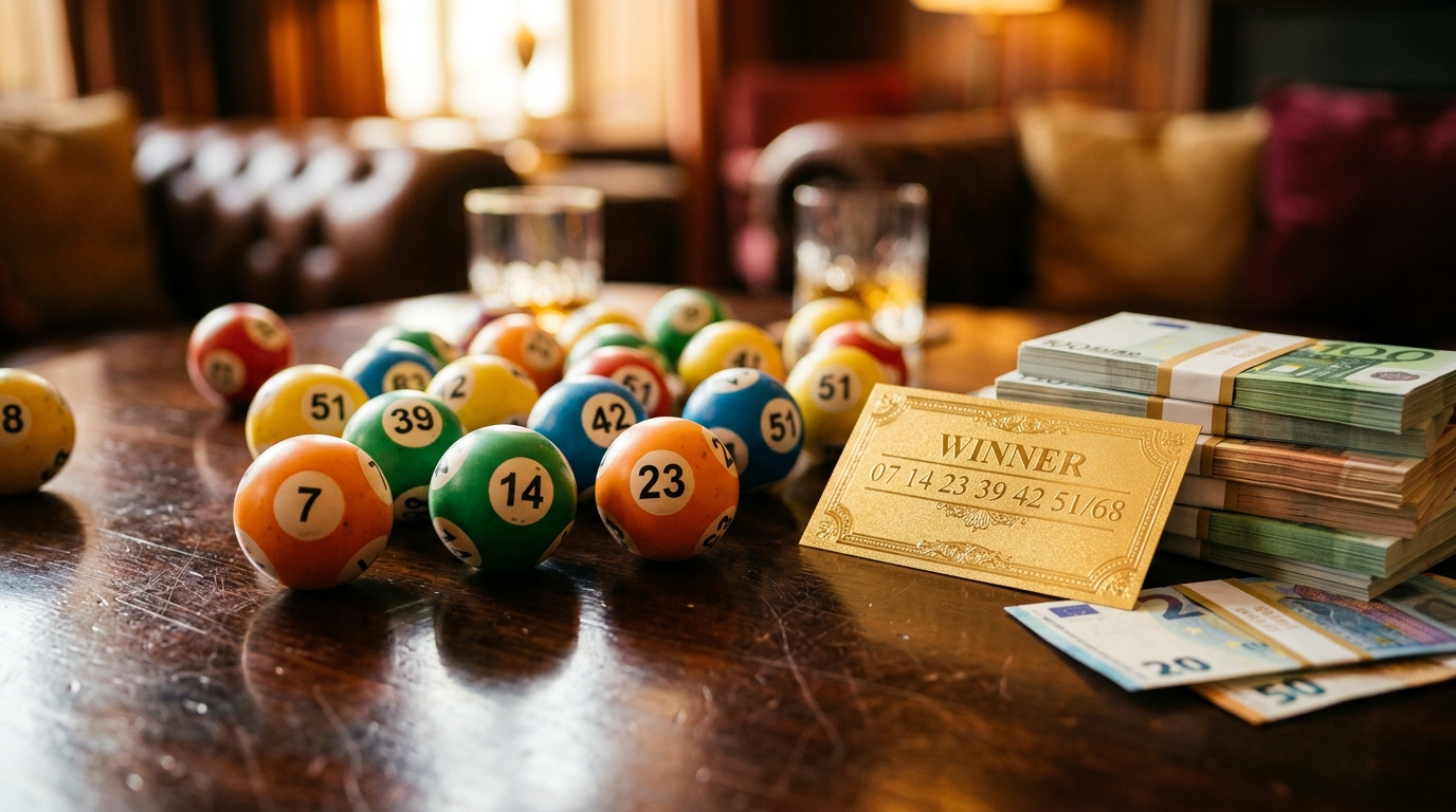 Boules de loterie colorées et billets d'euros