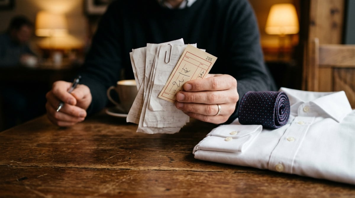 Factures et ticket de pressing pour une tenue de travail