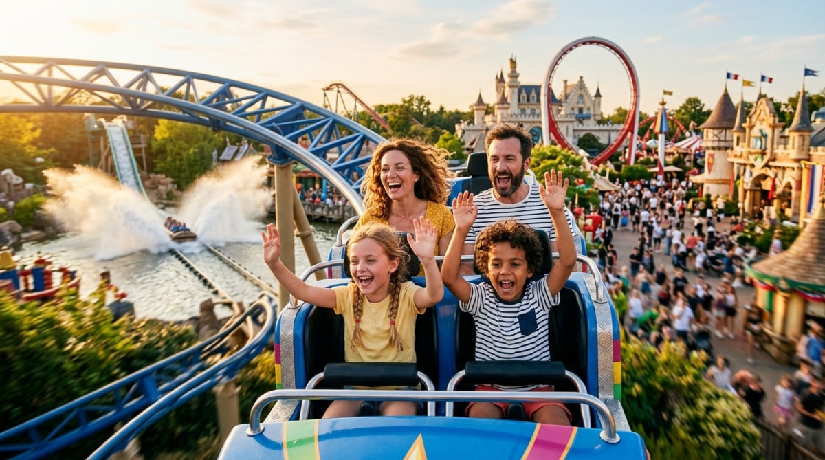 Famille sur une attraction du Parc Astérix en 2026
