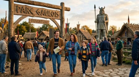 Famille visitant le Parc Astérix à son ouverture en 1989