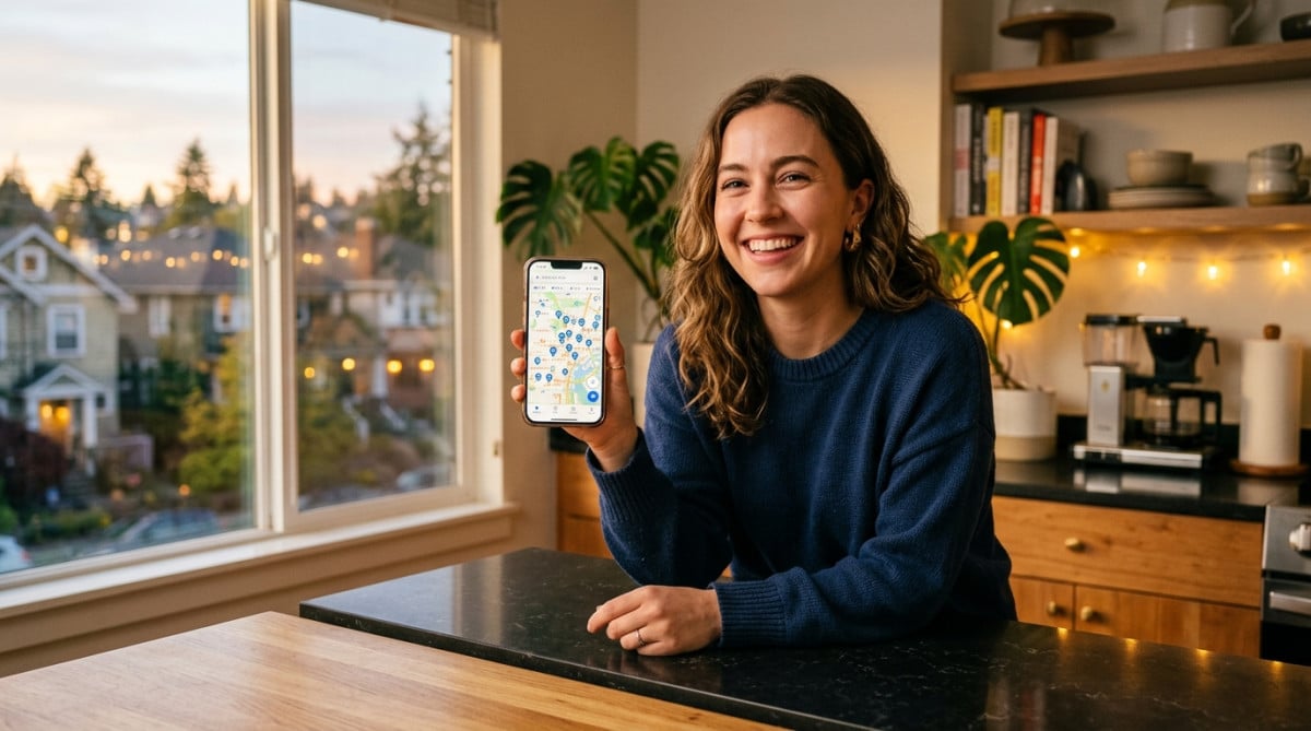 Femme consultant une application restaurant sur smartphone