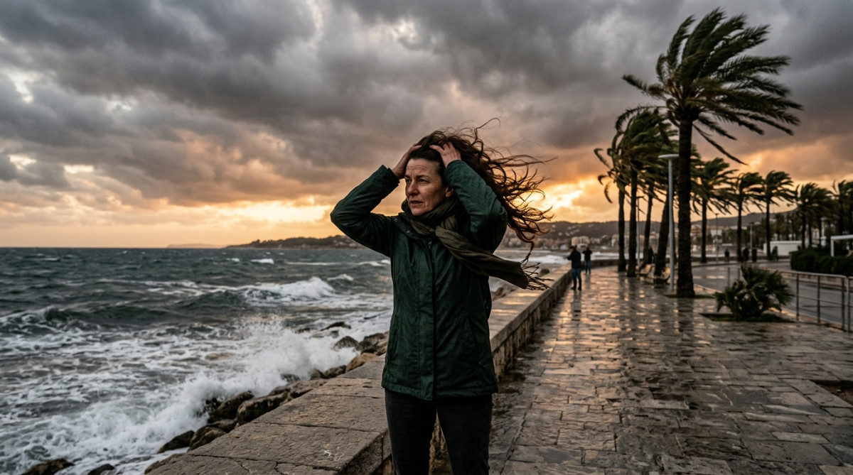 Femme face au vent sur le front de mer à Marseille