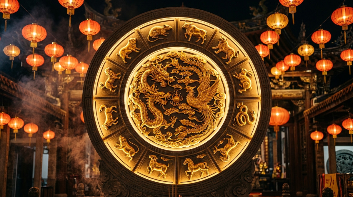 Femme méditant sereinement dans une lumière dorée mystique symbolisant l'horoscope chinois du 8 septembre 2026