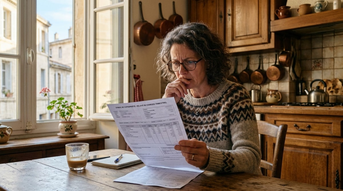 Femme perplexe face à son relevé de charges de copropriété