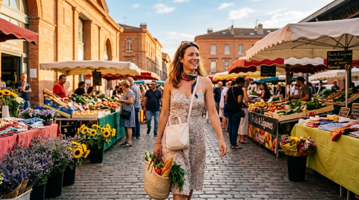 Femme profitant du soleil et de la chaleur à Toulouse