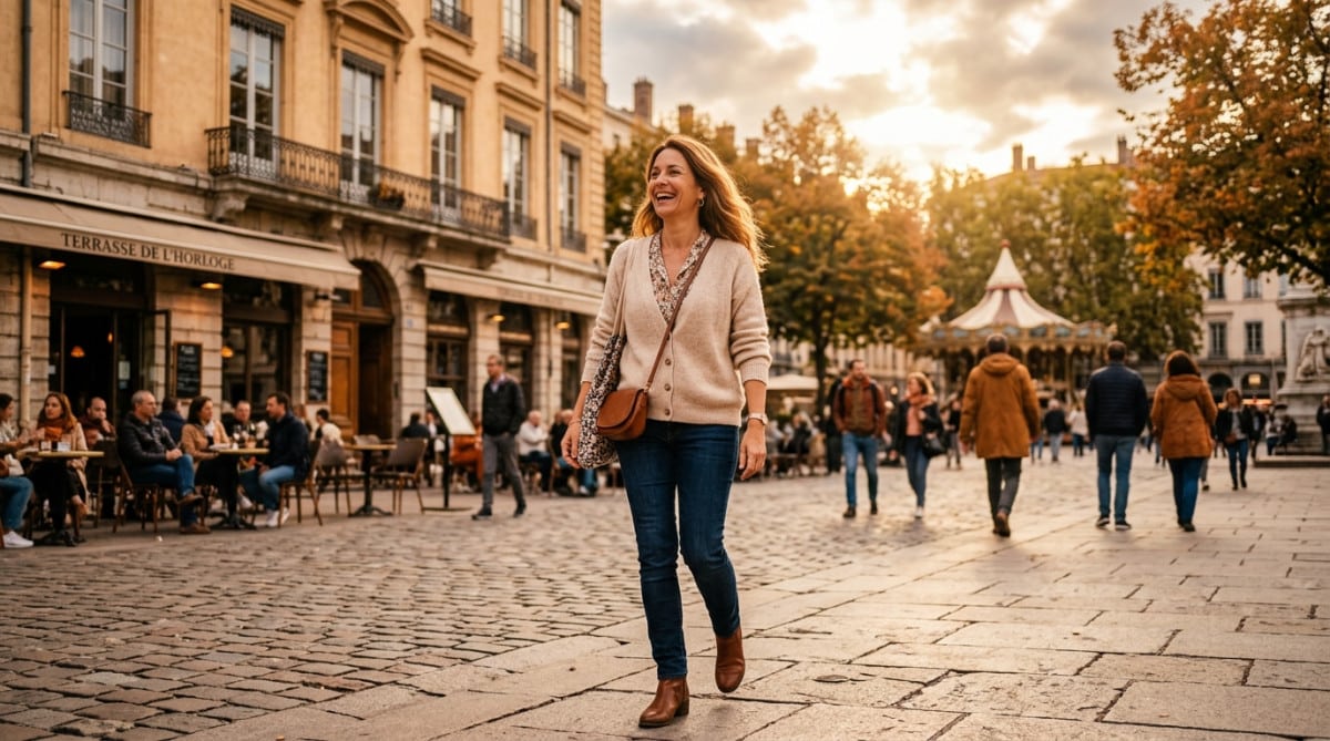 Femme profitant d'un après-midi doux à l'extérieur