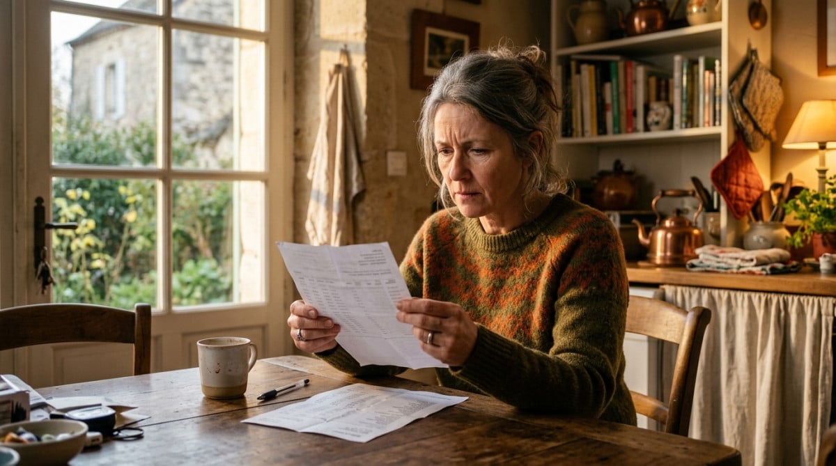 Femme qui examine son relevé bancaire perplexe
